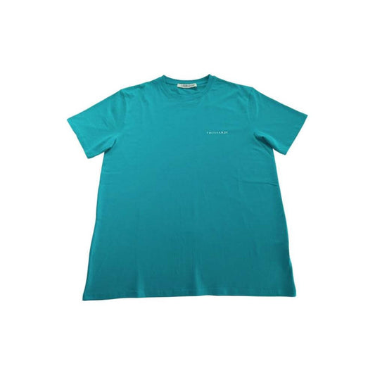 Trussardi Beachwear light blue cotton men's T-shirt featuring the iconic logo, showcasing timeless style and luxury craftsmanship.