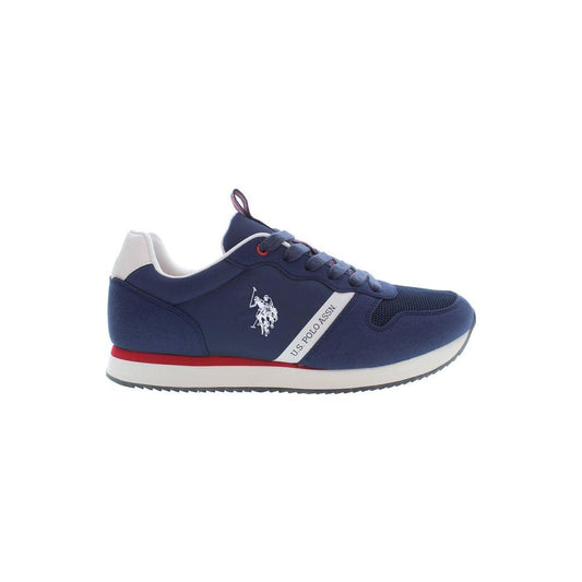 U.S. POLO ASSN. blue polyester men's sneaker with iconic logo, featuring an athletic and stylish design on white background.